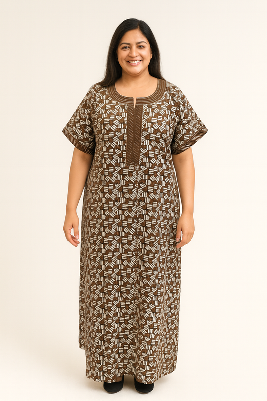 A - line pattern Gown - Geometric print - Umber Brown - 650E3