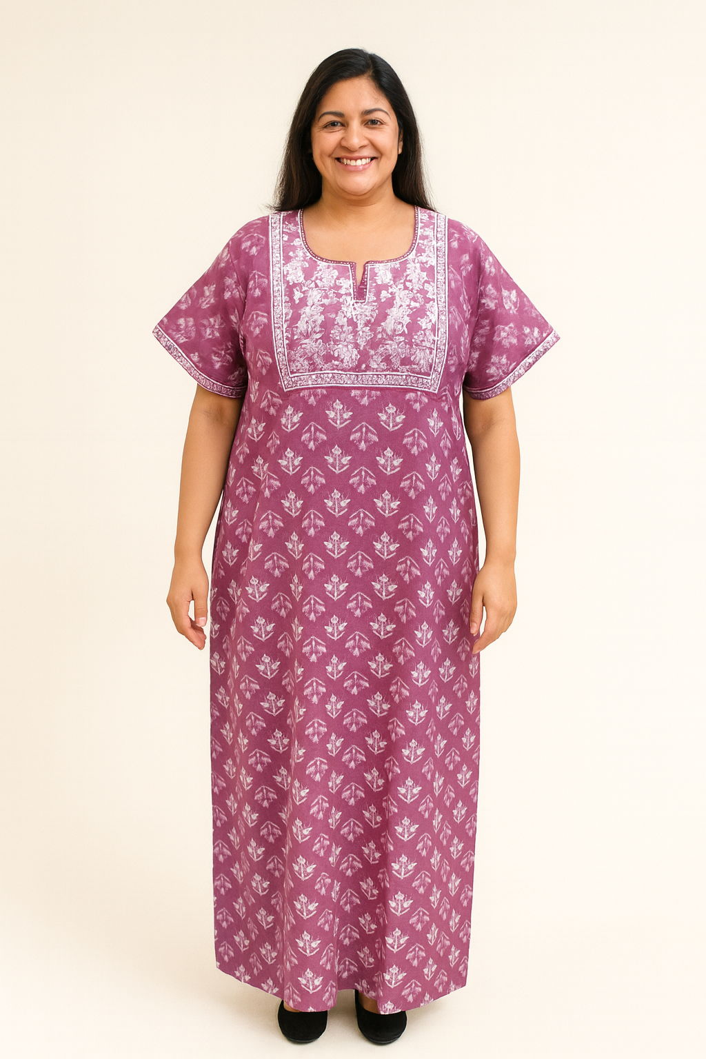 A - line Sequence Pattern Gown - Floral Buti print - Rose Pink, Turkish Rose, Green & Lilac- 650AS04