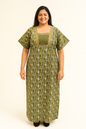 A - line Sequence Pattern Gown - Paisley Leaf print - Dark olive & Black- 650AS03