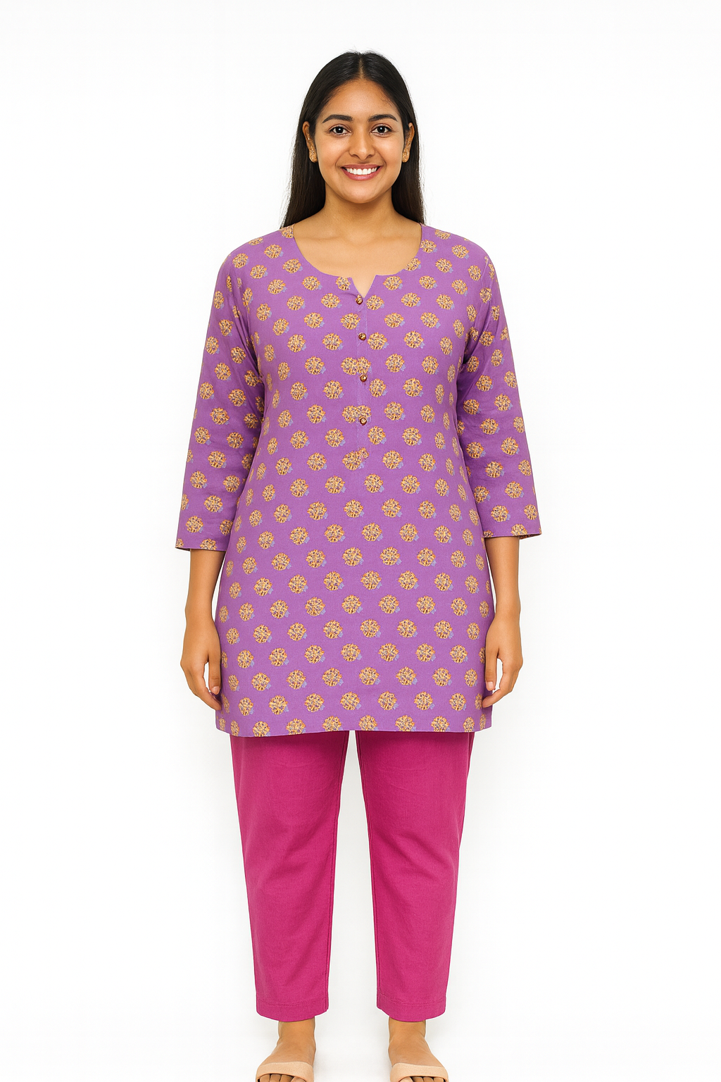 Cotton Short Top - Buti Print - Lavender - 205S17