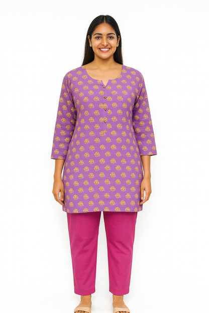 Cotton Short Top - Buti Print - Lavender - 205S17