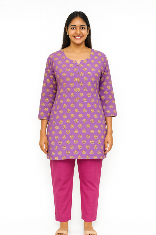 Cotton Short Top - Buti Print - Lavender - 205S17