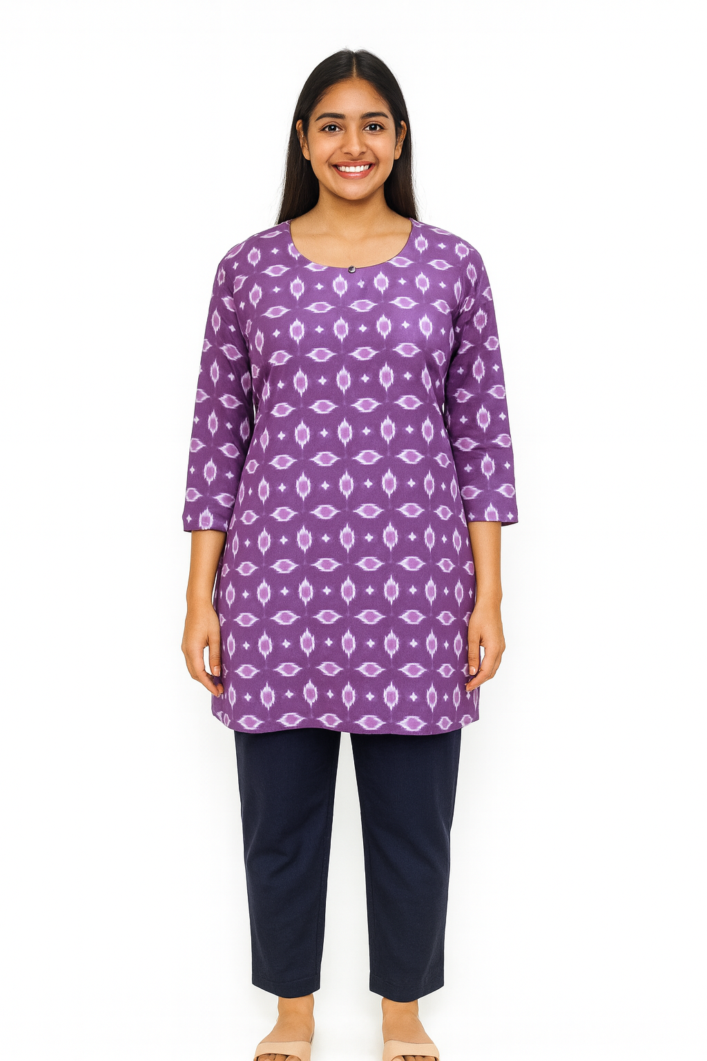 Cotton Short Top - Ikat Print - Purple - 205S19