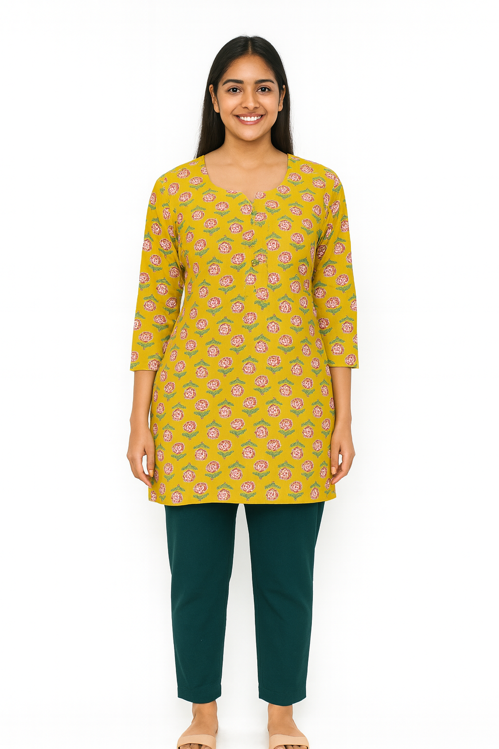Cotton Short Top - Buti Print - Mustard Yellow - 205S16