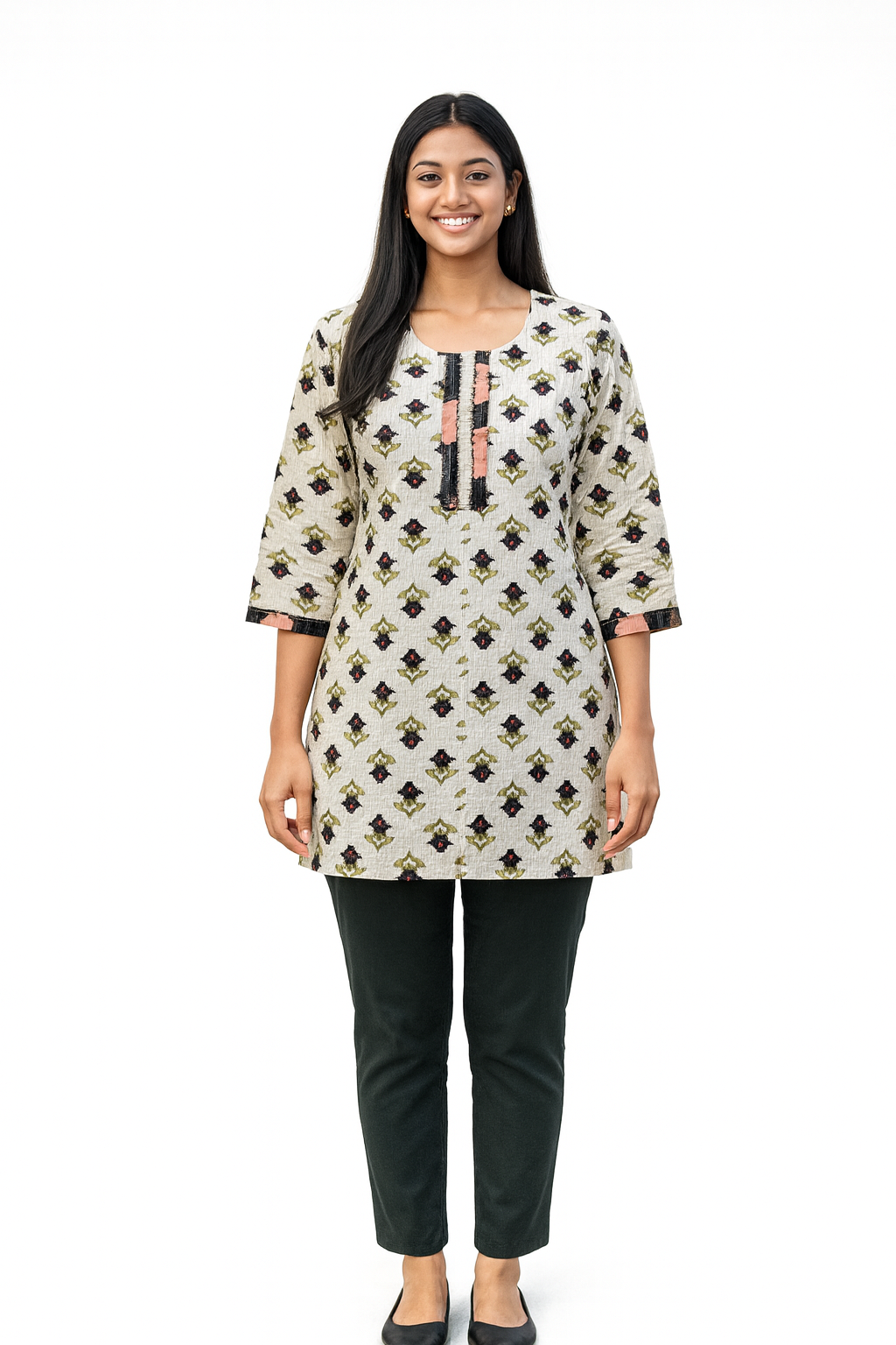 Cotton Short Top - Buti Print - Off-white - 205S3