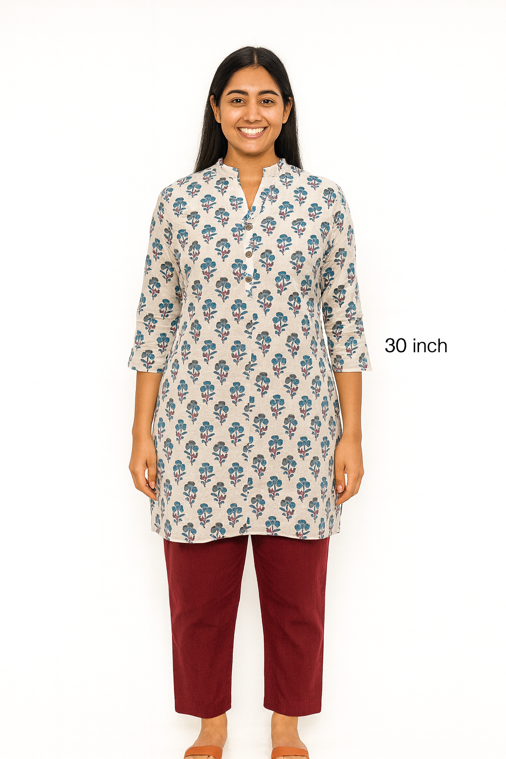 Cotton Short Top - Floral Buti Print - Cream - 205S26