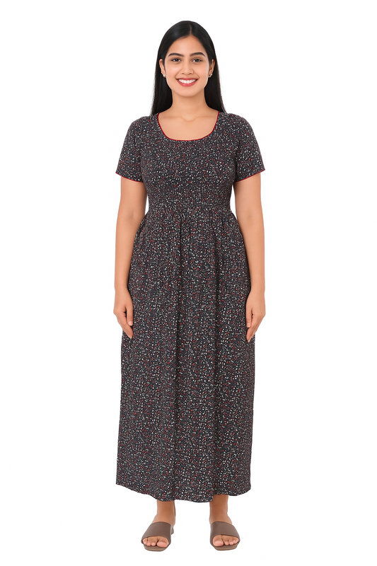 Smocking Gown - Tiny Floral – Dark Grey 601E