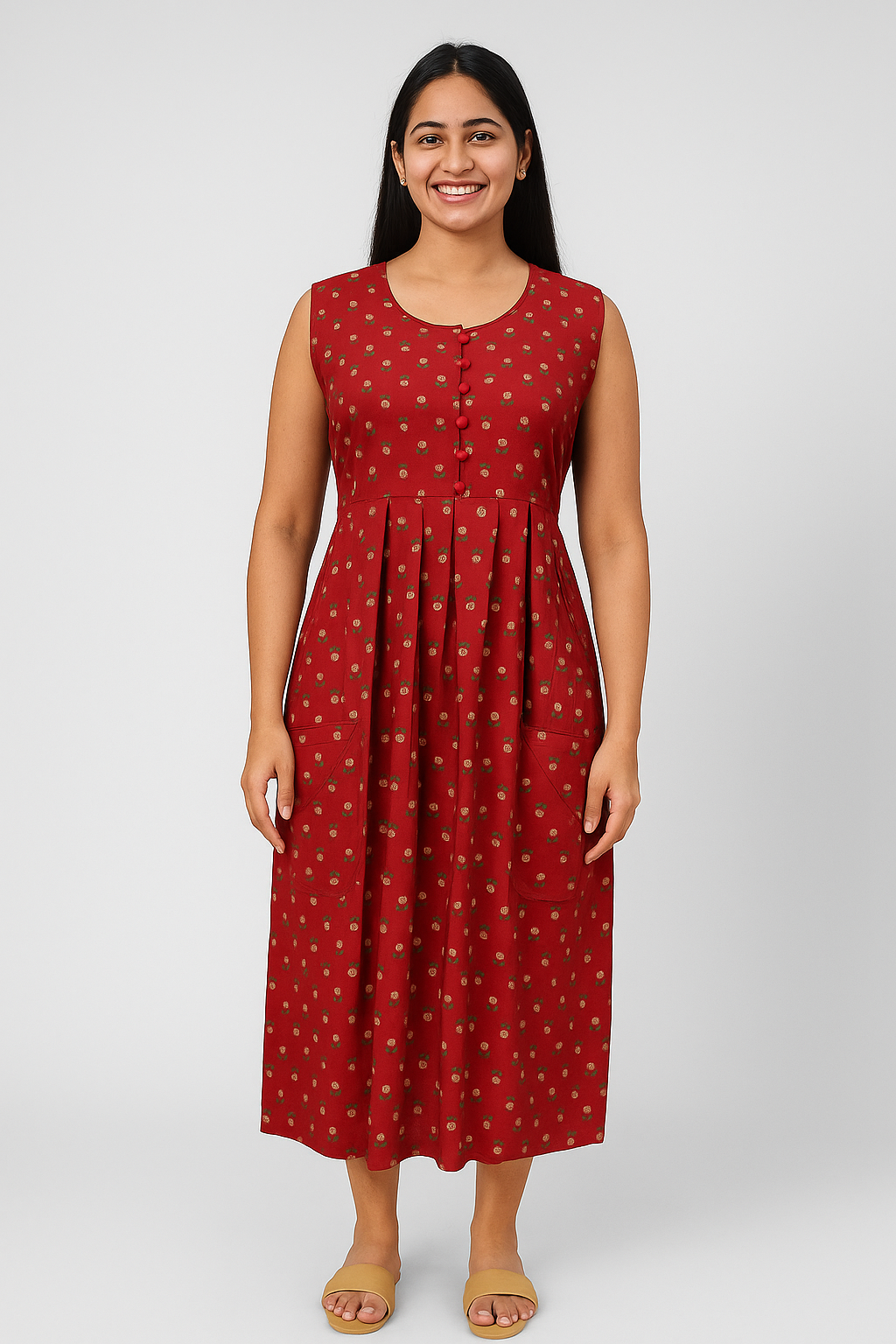 TUNIC PATTERN - MAROON WITH SMALL FLORAL