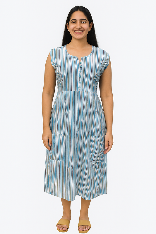 TUNIC PATTERN PARALLEL LINES WHITE & BLUE COMBINATION - 201F