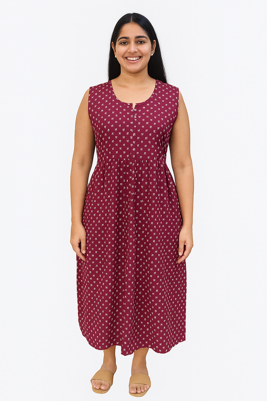 TUNIC PATTERN - SMALL WHITE FLORAL ON MAROON BASE - 201F