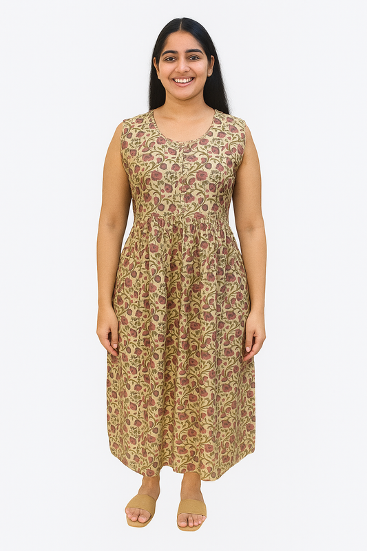 TUNIC PATTERN - KALAMKARI DESIGN - PALE YELLOW - 201F