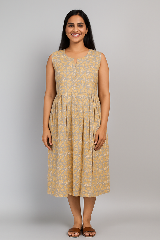 TUNIC PATTERN - GREY WITH MUSTARD FLORAL - 201F