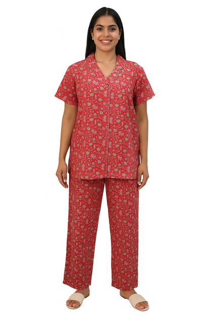 PAJAMA SET FRONT BUTTON COTTON LOTUS - PJFB07