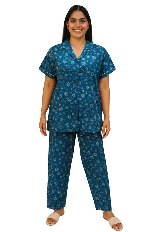 PAJAMA SET FRONT BUTTON COTTON KALAMKARI XL - PJFBA5