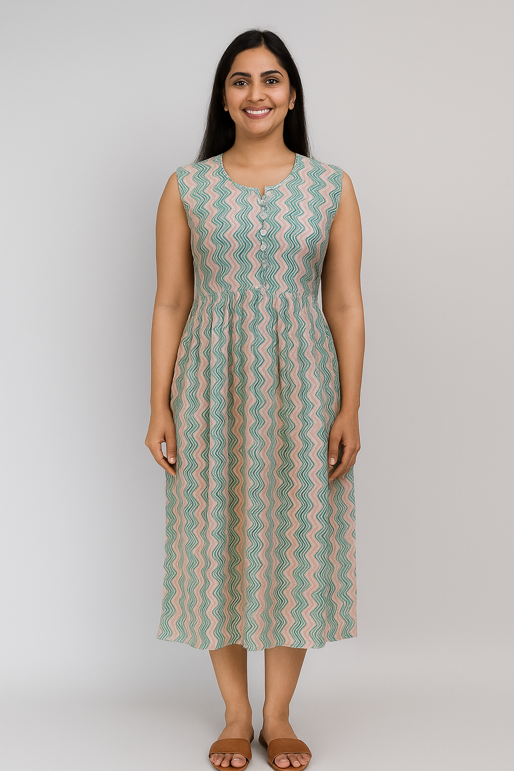 TUNIC PATTERN - ZIGZACK PRINT- PINK & BLUE- 201F