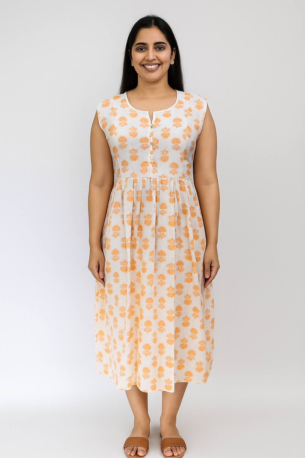 TUNIC PATTERN – MOTIF ORANGE PRINT ON WHITE BASE 201F