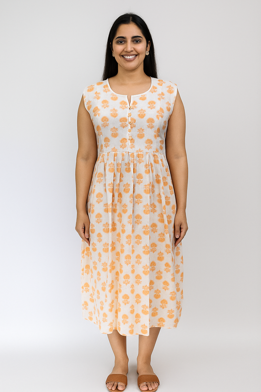 TUNIC PATTERN – MOTIF ORANGE PRINT ON WHITE BASE 201F