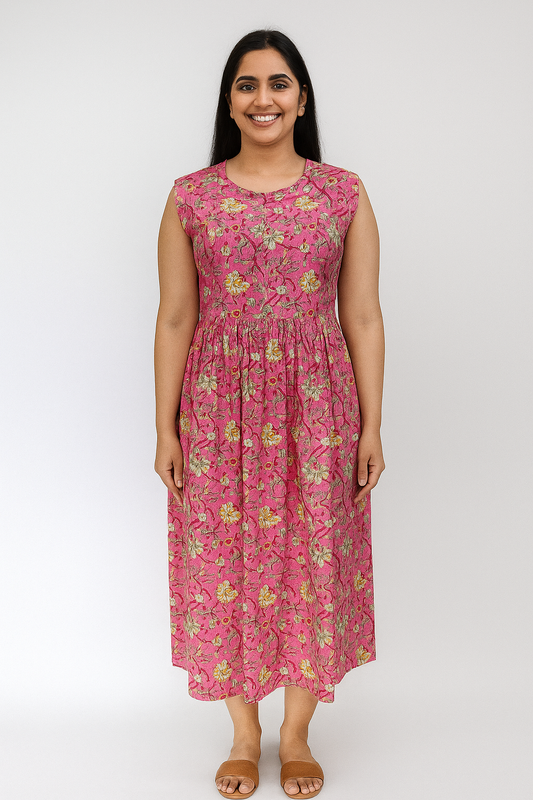 TUNIC PATTERN - KALAMKARI PRINT PINK - 201F