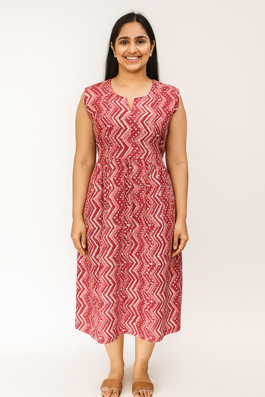 TUNIC PATTERN ZIGZACK WITH DOT PRINT- PINK 201F