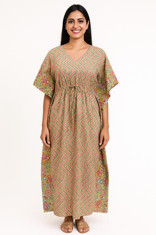 Khaftan – Full Length, Intricate Zig - Zag  Light Brown - 610C