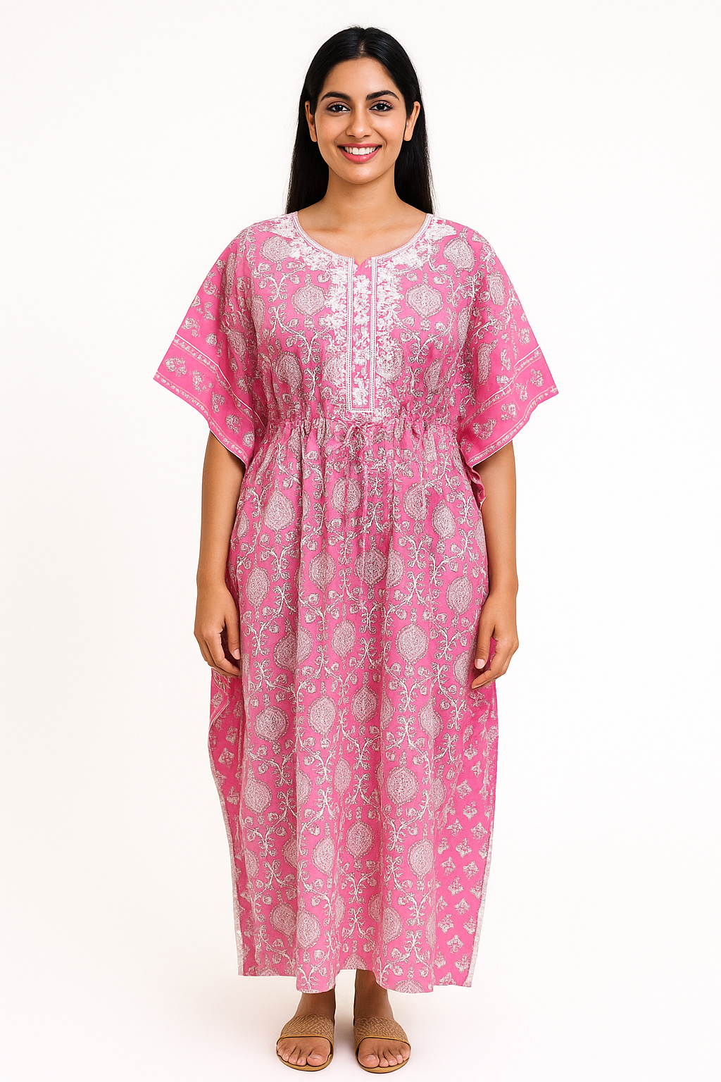 Khaftan – Full Length, Paisley & Floral Light Pink - 610G