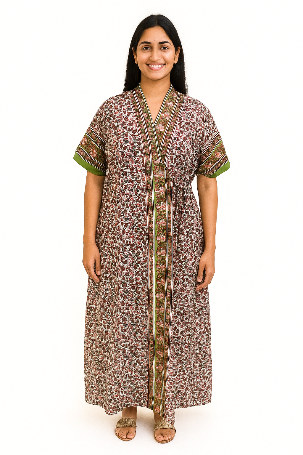 Wrap Gown – Full Length, Paisley -Yellow, Black, Blue & Maroon - W502- G