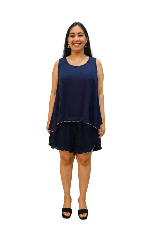 TENCIL SHORT SET - NAVY BLUE