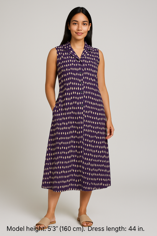 TUNIC COLLAR PATTERN - IKAT PRINT - PURPLE - 201Fa