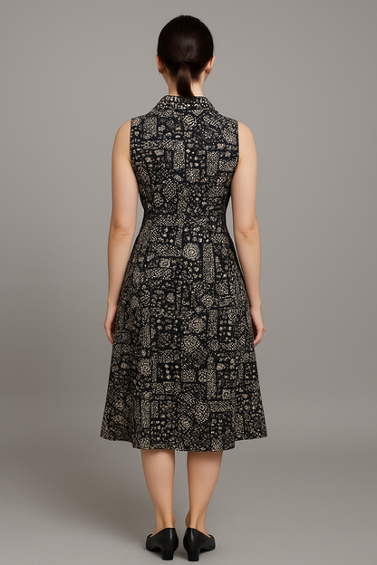 TUNIC COLLAR PATTERN - MIX PRINT WITH KOIRI- BLACK- 201Fa