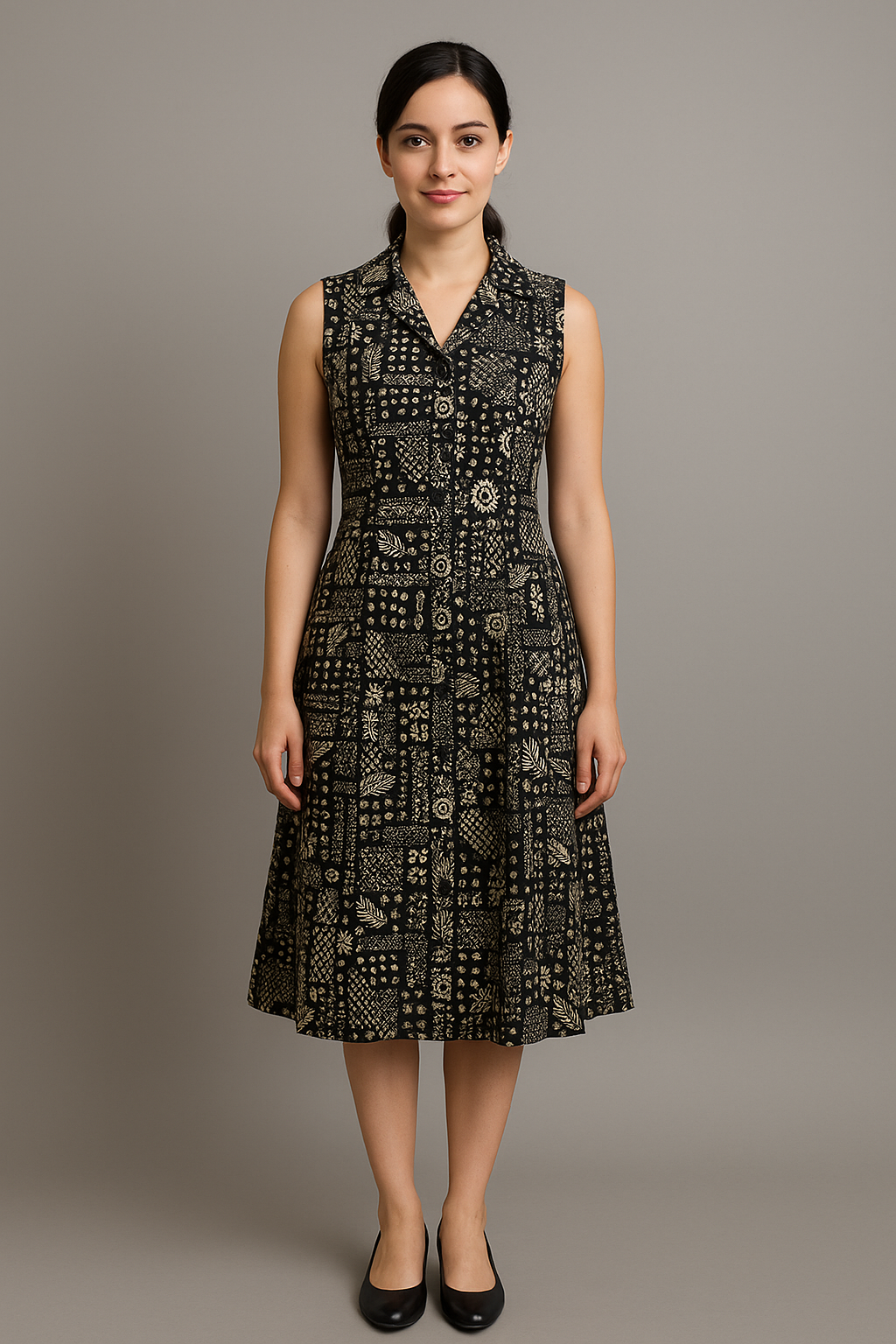 TUNIC COLLAR PATTERN - MIX PRINT WITH KOIRI- BLACK- 201Fa