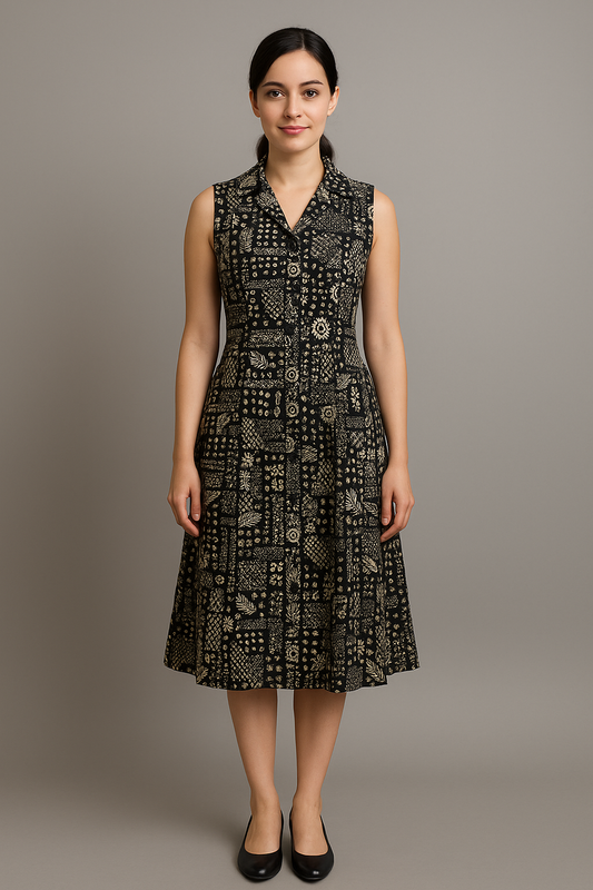 TUNIC COLLAR PATTERN - MIX PRINT WITH KOIRI- BLACK- 201Fa