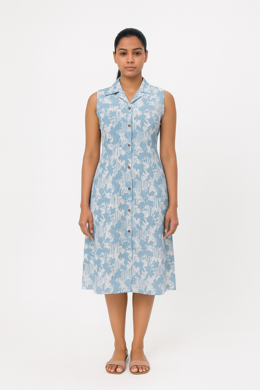 TUNIC COLLAR PATTERN - LEAF PRINT - GREY 201Fa