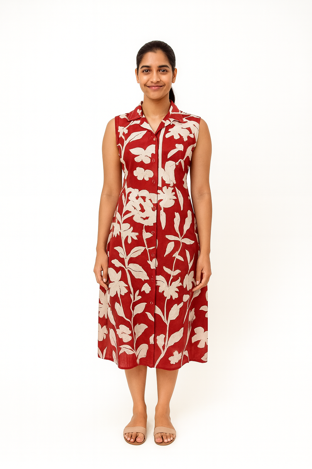 TUNIC COLLAR PATTERN - BLOTTED FLORAL - BROWN - 201Fa