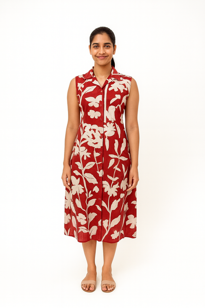 TUNIC COLLAR PATTERN - BLOTTED FLORAL - BROWN - 201Fa