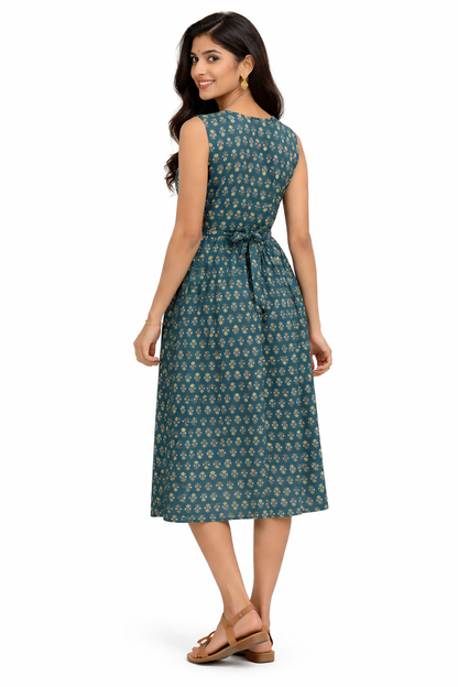 TUNIC PATTERN MOTIF PRINT- BOTTLE GREEN 201F