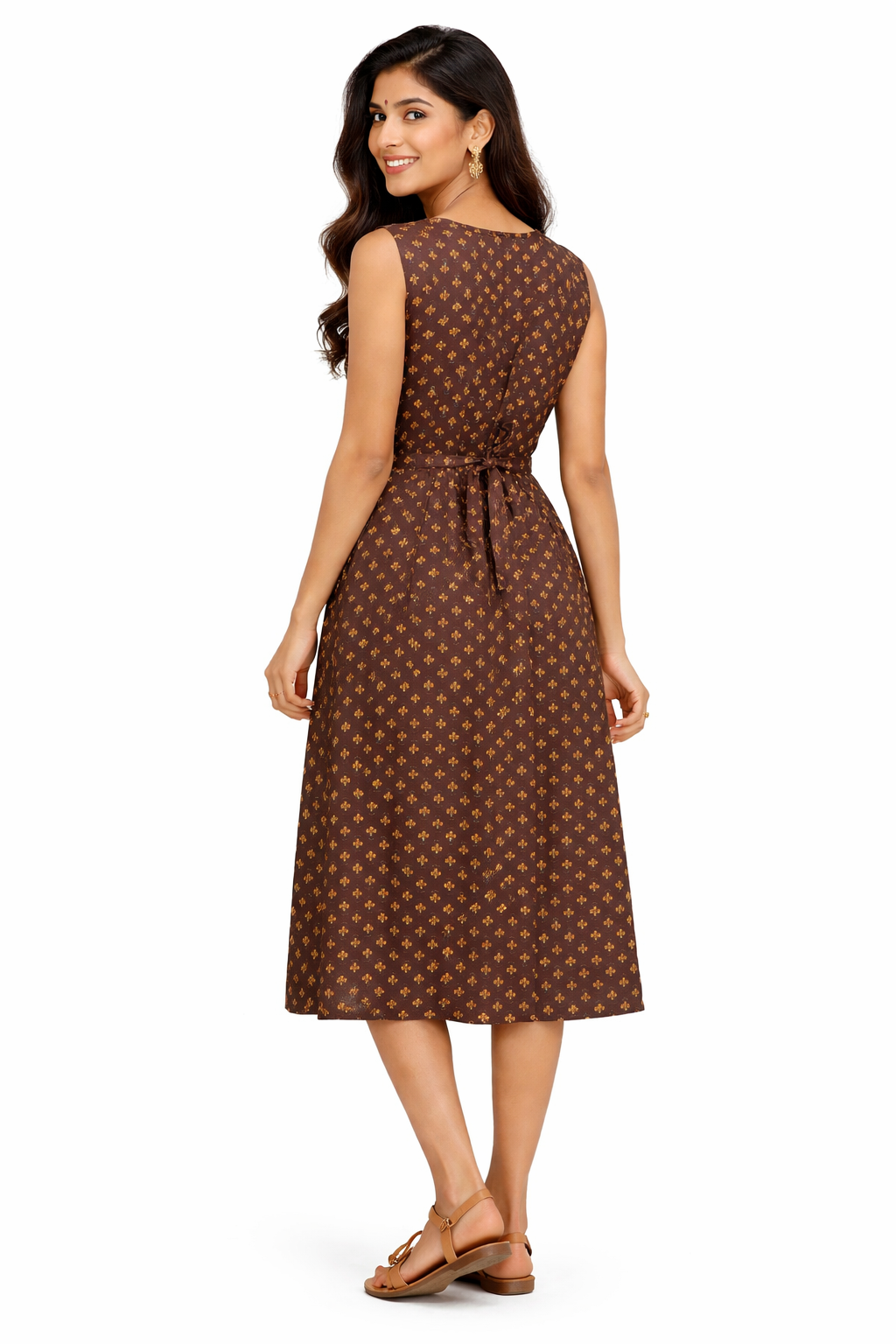 TUNIC PATTERN MOTIF PRINT- CHOCOLATE BROWN 201F