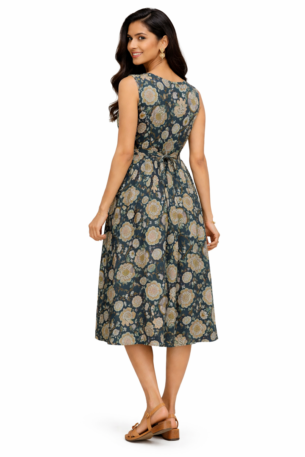 TUNIC PATTERN BOTANICAL FLORAL PRINT - BOTTLE GREEN 201F