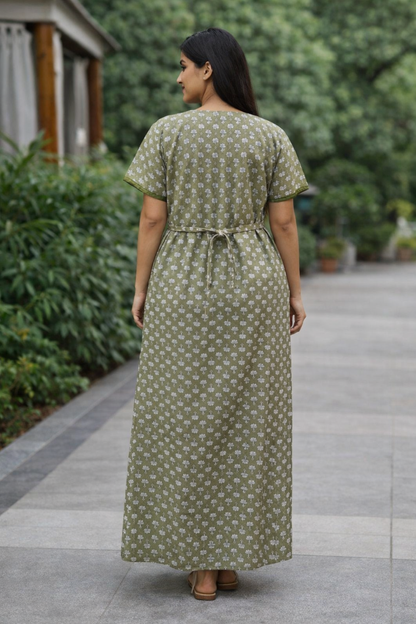 A - LINE BELT PATTERN - FLORAL MOTIF PRINT - SAGE GREEN, YELLOW & PINK - 550B02