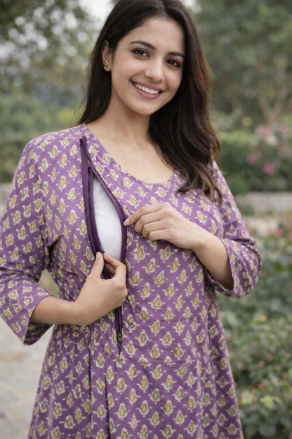 FEEDING GOWN - SMALL MOTIF PRINT - LILAC - FGH15