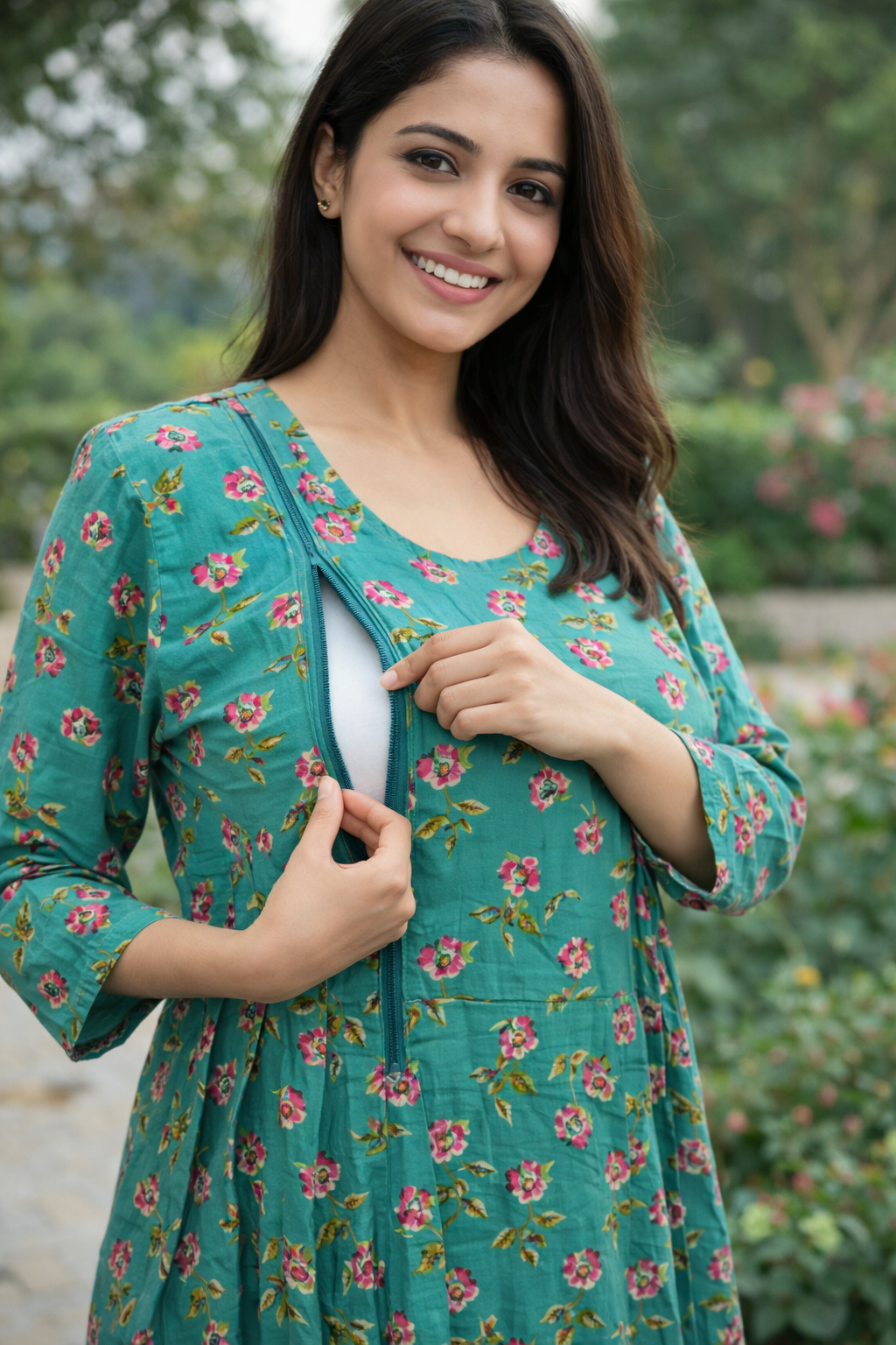 FEEDING GOWN - SMALL MOTIF PRINT - SEA GREEN - FGH16