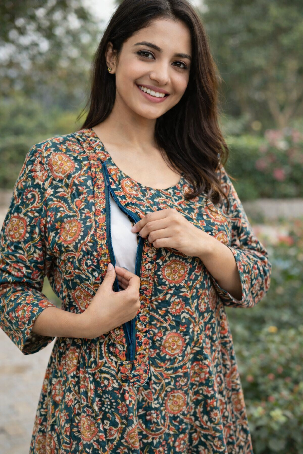 FEEDING GOWN - FLORAL VINE PRINT - DARK GREEN - FGH08