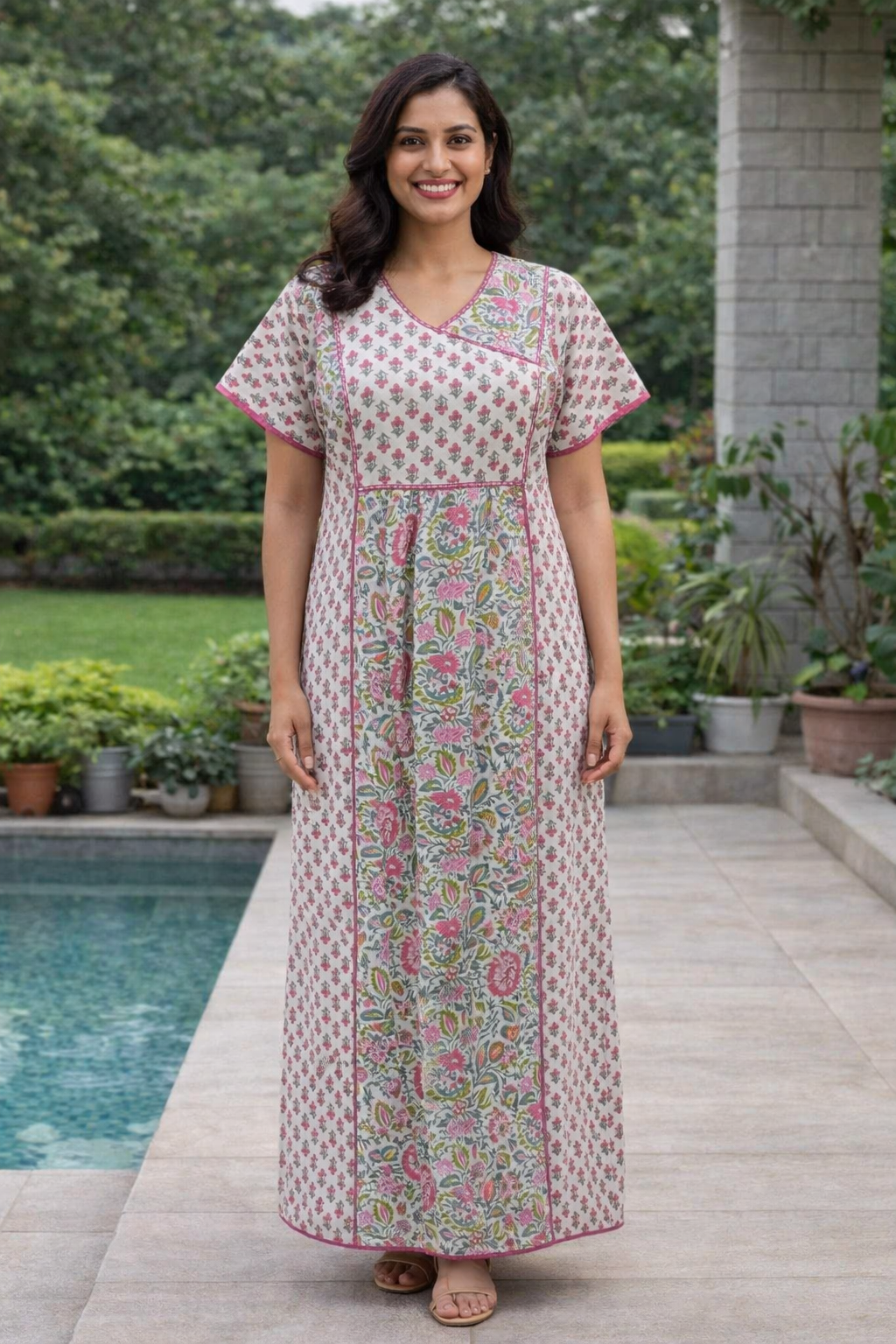 A - LINE BELT PATTERN - FLORAL PRINT - BLUE, MUSTARD, PINK & DARK PINK ON CREAM BASE - 550B04