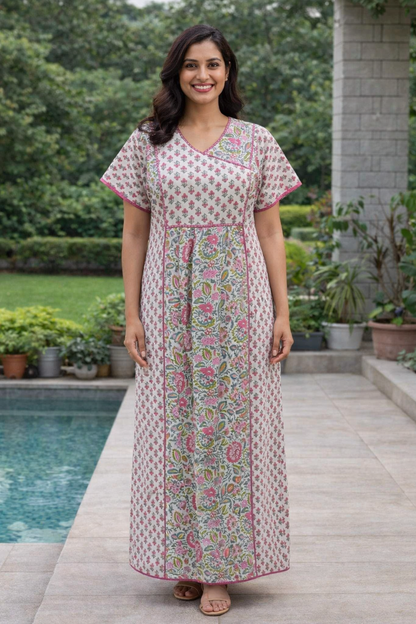 A - LINE BELT PATTERN - FLORAL PRINT - BLUE, MUSTARD, PINK & DARK PINK ON CREAM BASE - 550B04