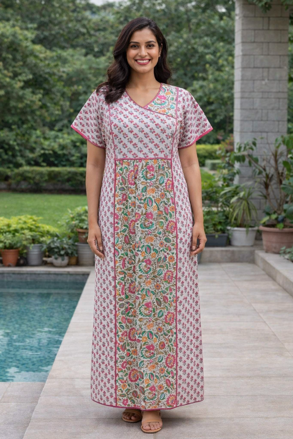 A - LINE BELT PATTERN - FLORAL PRINT - BLUE, MUSTARD, PINK & DARK PINK ON CREAM BASE - 550B04