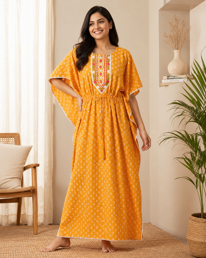 Khaftan – Full Length, Floral Buti Motif - Yellow & Peach - 610F