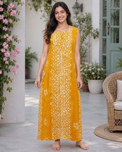 SLEEVELESS FULL LENGTH REGULAR - BATIK PRINT- ORANGE, PINK, AMBER & OLIVE - 406Ab