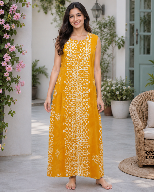 SLEEVELESS FULL LENGTH REGULAR - BATIK PRINT- ORANGE, PINK, AMBER & OLIVE - 406Ab