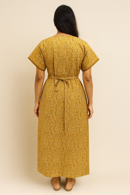 A - line Belt pattern - Floral Creeper print - Mustard, Green & Pink - 550B11