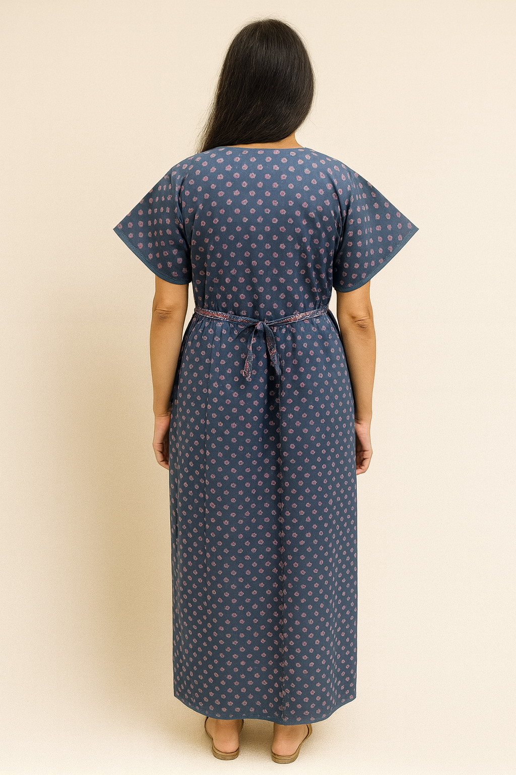 A - line Belt pattern - Buti & Floral print - Dark Blue & Pink - 550B12