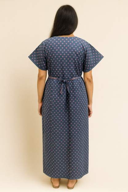 A - line Belt pattern - Buti & Floral print - Dark Blue & Pink - 550B12